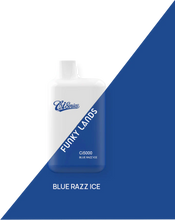 Load image into Gallery viewer, Blue and white vape device with 'Funky Lands' branding on a blue and white background
