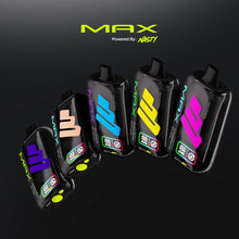 Load image into Gallery viewer, Five 'MAX' vape devices with colorful branding on a black background, featuring the brand 'Nasty'.