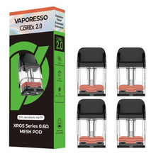 Load image into Gallery viewer, Vaporesso XROS Series MESH POD packaging with four pods displayed on a white background