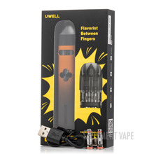 Load image into Gallery viewer, A Uwell Caliburn Explorer pod system vaporizers in black colors, with completed kit with white background
