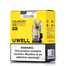 Load image into Gallery viewer, UWELL Caliburn G3 integrated coil cartridge packaging with nicotine warning label.