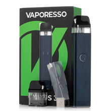 Load image into Gallery viewer, Vaporesso XROS 3 Pod System Kit packaging with a black and green design, including a Vaporesso XROS 3 battery, 0.6ohm XROS 3 Pod, 1.