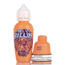 Load image into Gallery viewer, A bottle of Migos Moon - Nasty Ballin E-Liquid with a label featuring a graphic design, predominantly orange in color.