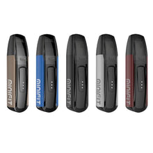 Load image into Gallery viewer, A series of JUSTFOG MINIFIT Pod Kits in various colors (black, blue, silver, red) displayed side by side.