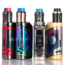 Load image into Gallery viewer, A collection of four Revenant Vape Delta Squonk 100W mod devices in various colors and oneReload RDA tank. They have a digital display, firing button, and additional control buttons.
