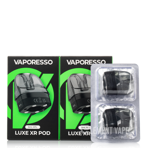 Vaporesso Luxe XR Pod packaging with green accents on a white background