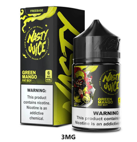 Nasty Juice Green Mango Fat Boy vape juice bottle and packaging on a white background