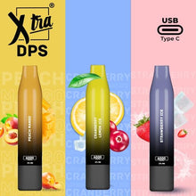 Load image into Gallery viewer, Three disposable pod vapes in different flavors: Peach Mango, Lemon Ice, and Strawberry Ice. Each pod has a color scheme and flavor depiction in the background.
