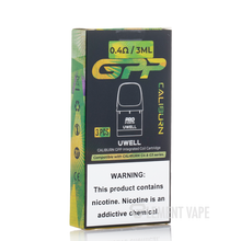 Load image into Gallery viewer, UWELL Caliburn GPP vape cartridge packaging on a white background
