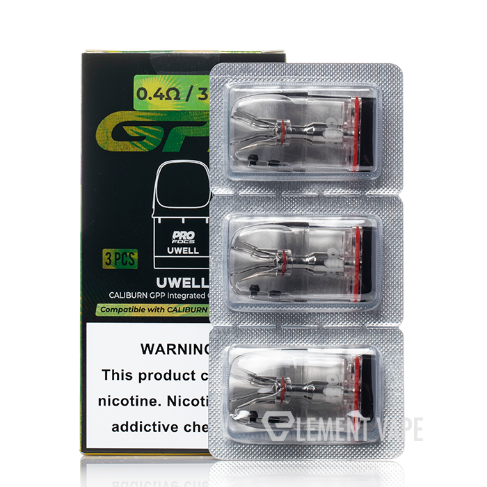 UWELL vape coils in packaging with warning label on a white background