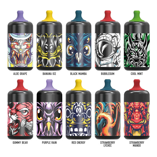 A Tugboat Ultra disposable vapes in various colors and with different character designs.