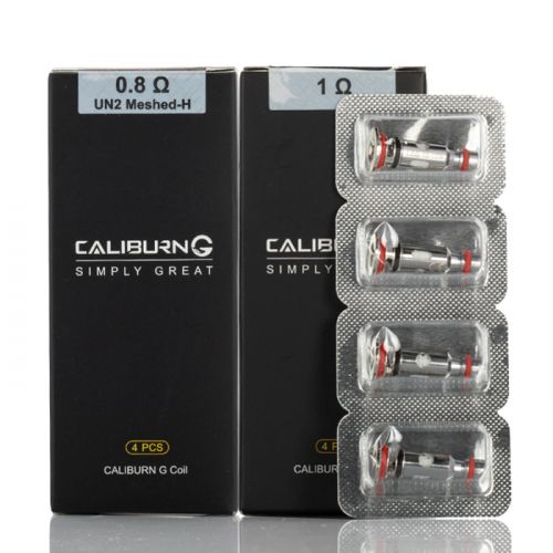 Packaging for Uwell Caliburn G Replacement Coils showing the coil resistance of 0.8 ohms and 1.