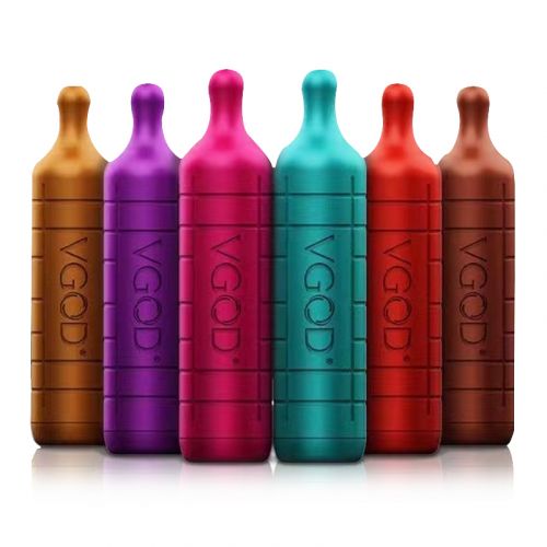 A VGOD Little King Kong disposable vape devices in various colors, designed to resemble mini baby bottles.
