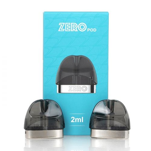 Two Vaporesso Renova Zero Pod cartridges in front of their blue packaging box.