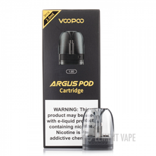 Load image into Gallery viewer, VOOPOO Argus Pod Cartridge replacement pod for the VOOPOO Argus Pod System Kit, displayed in its packaging which includes a black pod with a visible liquid chamber and a magnetic connection piece.
