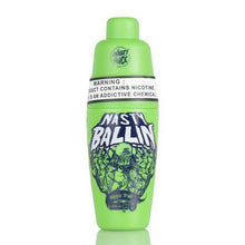 Load image into Gallery viewer, A green bottle of Nasty Ballin E-Liquid with a label that includes the product name and a warning about nicotine content.
