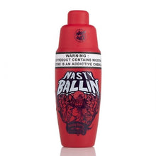 Load image into Gallery viewer, A red 60mL bottle of Nasty Ballin - Bloody Berry e-liquid with a graphic design of a berry character on the label.
